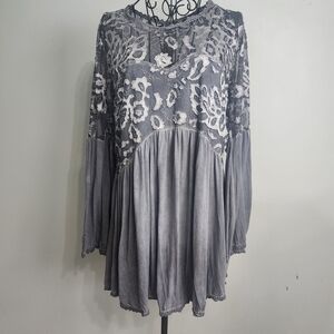 POL Lace Overlay Boho Dress Gray Romantic Cottagecore Boutique Medium